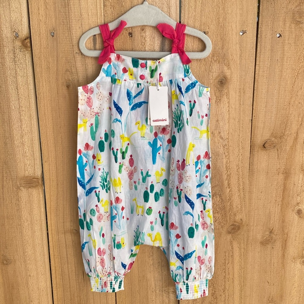 NWT Catimini 12m Oasis Print Cactus Floral One Piece Jumpsuit Cotton Overalls